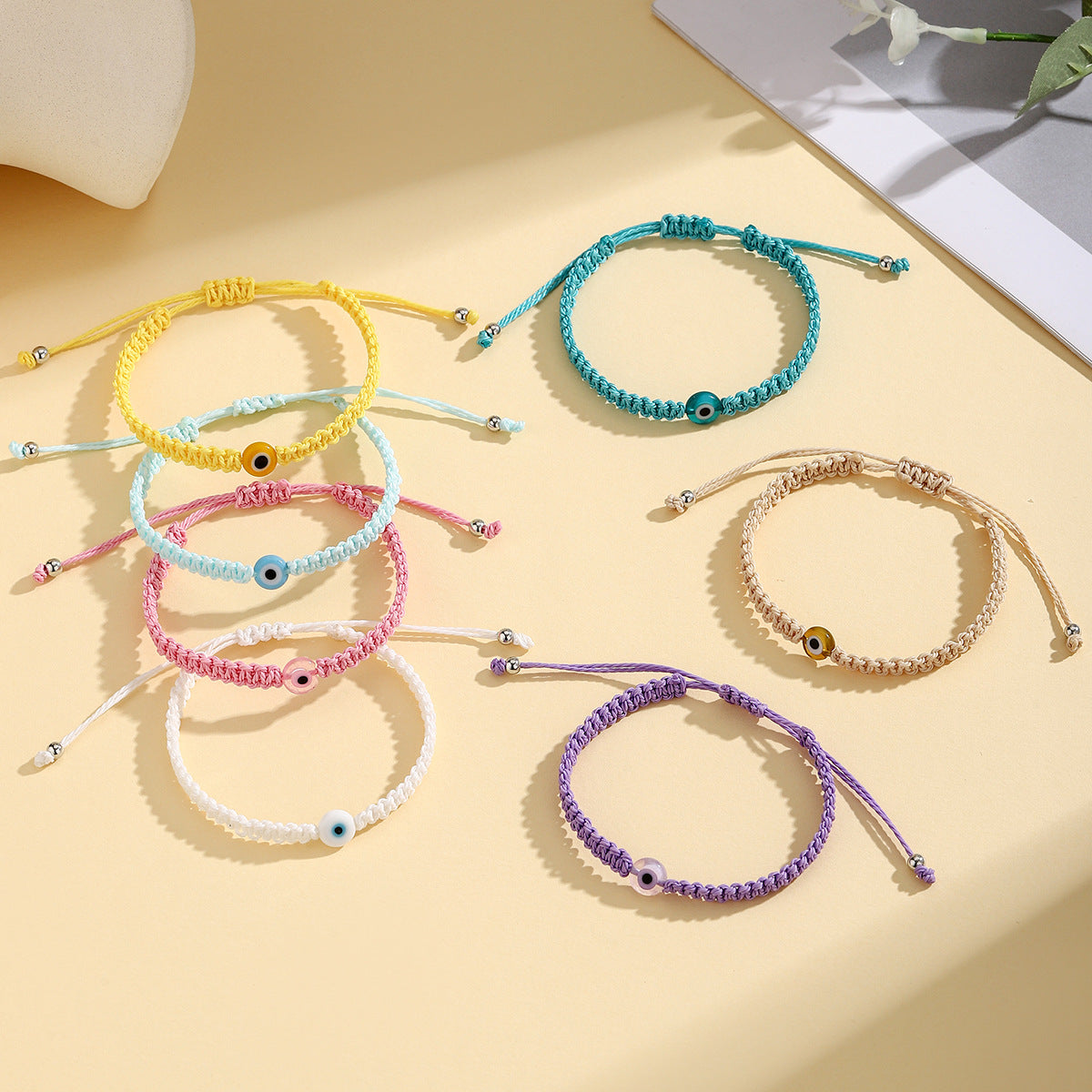 Wholesale Evil Eye Colorful Handwoven Bracelet Beach Vacation Unisex Couple Trendy Jewelry Accessory