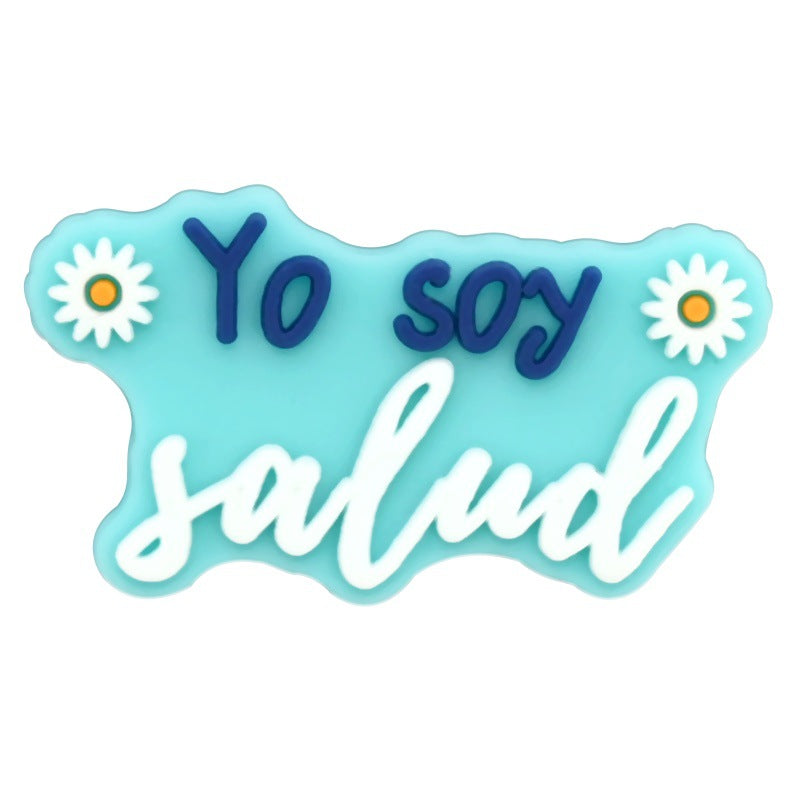 Wholesale  Random 100pcs Colorful Spanish phrase series PVC Soft Rubber Shoe Buckle Decoration