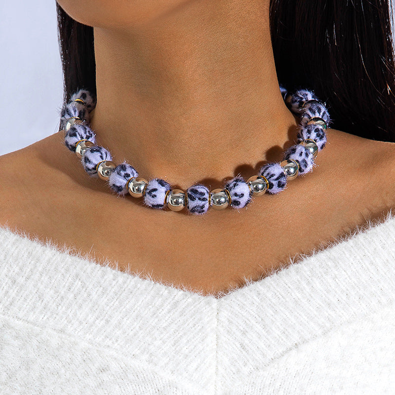 Wholesale  color beaded clavicle chain  fur ball beaded Christmas series necklace