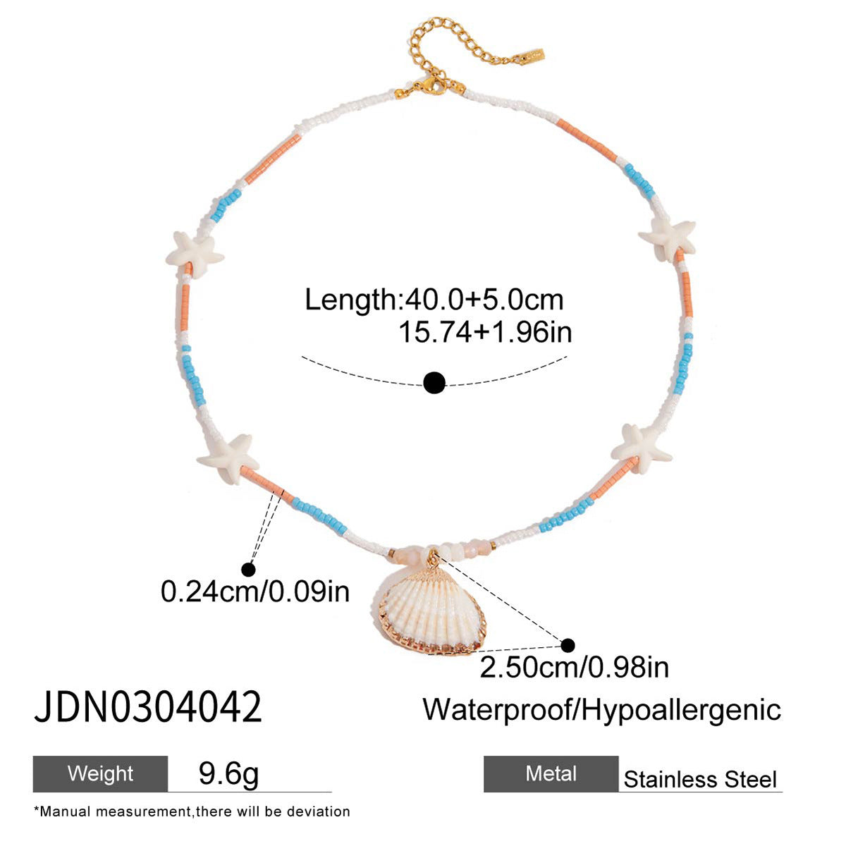 Wholesale 18K Gold Stainless Steel Rice Pearl Shell Pendant Orange Blue Rice Pearl Starfish Necklace