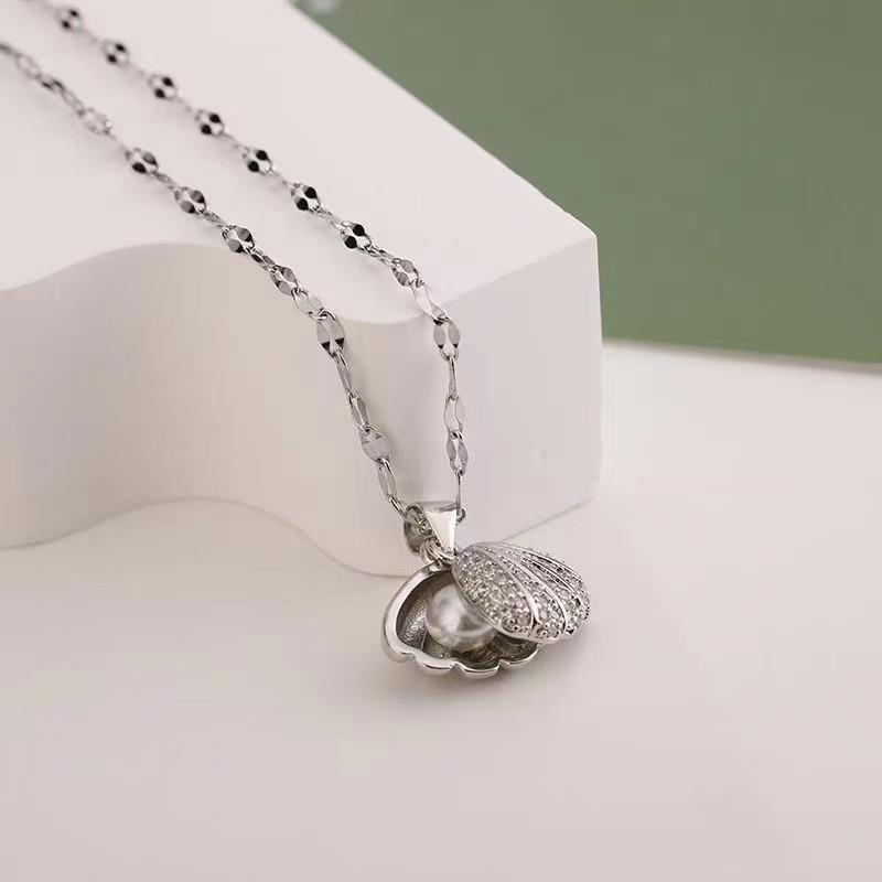 Wholesale Korean Style Shell Pearl Zircon Stainless Steel Necklace – Chic Jewelry Accessory for Women
