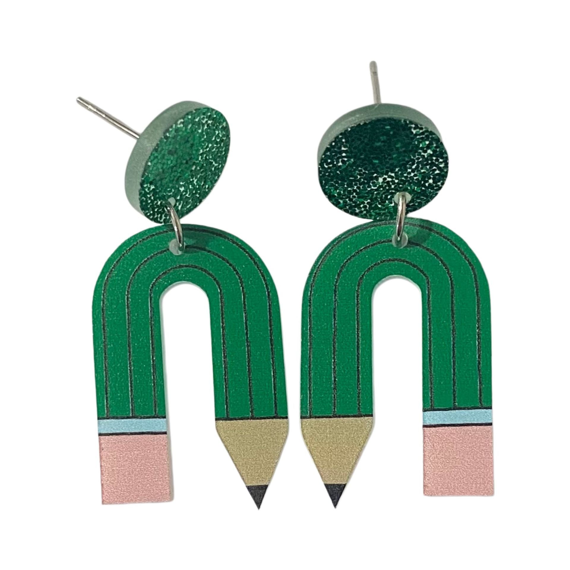 Wholesale Back to Scchool Colored Pencil Print Teacher' s Day Acrylic Earrings