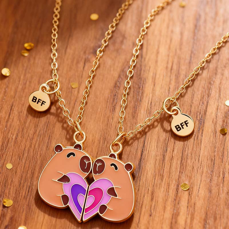 Wholesale Cartoon Heart BFF Magnetic Pendant Necklace For Women Stylish Gold Tone Zinc Alloy Boutique Resale Jewelry Accessory