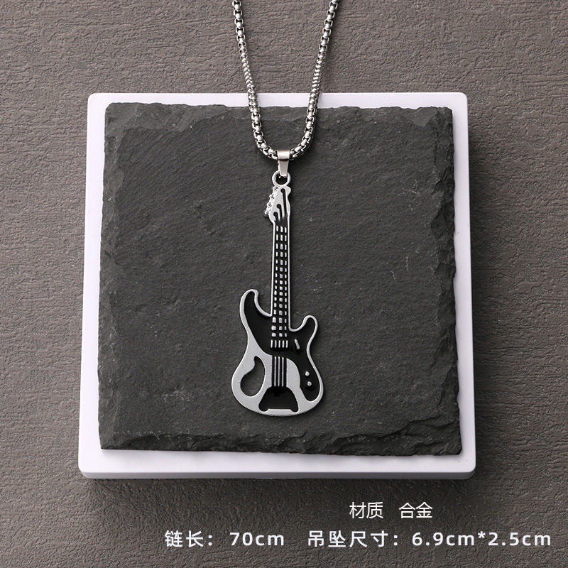 Wholesale Hip Hop Creative Guitar Pendant Necklace Stainless Steel Fashion Accessory Boutique Resale Gift