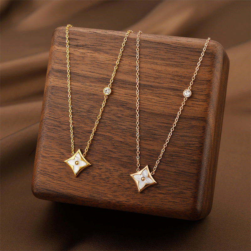 Wholesale Titanium Steel Electroplated Diamond-Shaped Pendant Necklace Korean Style Women' s Gift