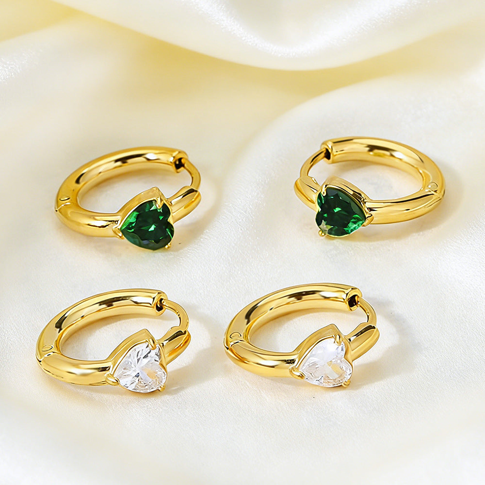 Wholesale 2PCS Stainless steel heart-shaped zircon earrings