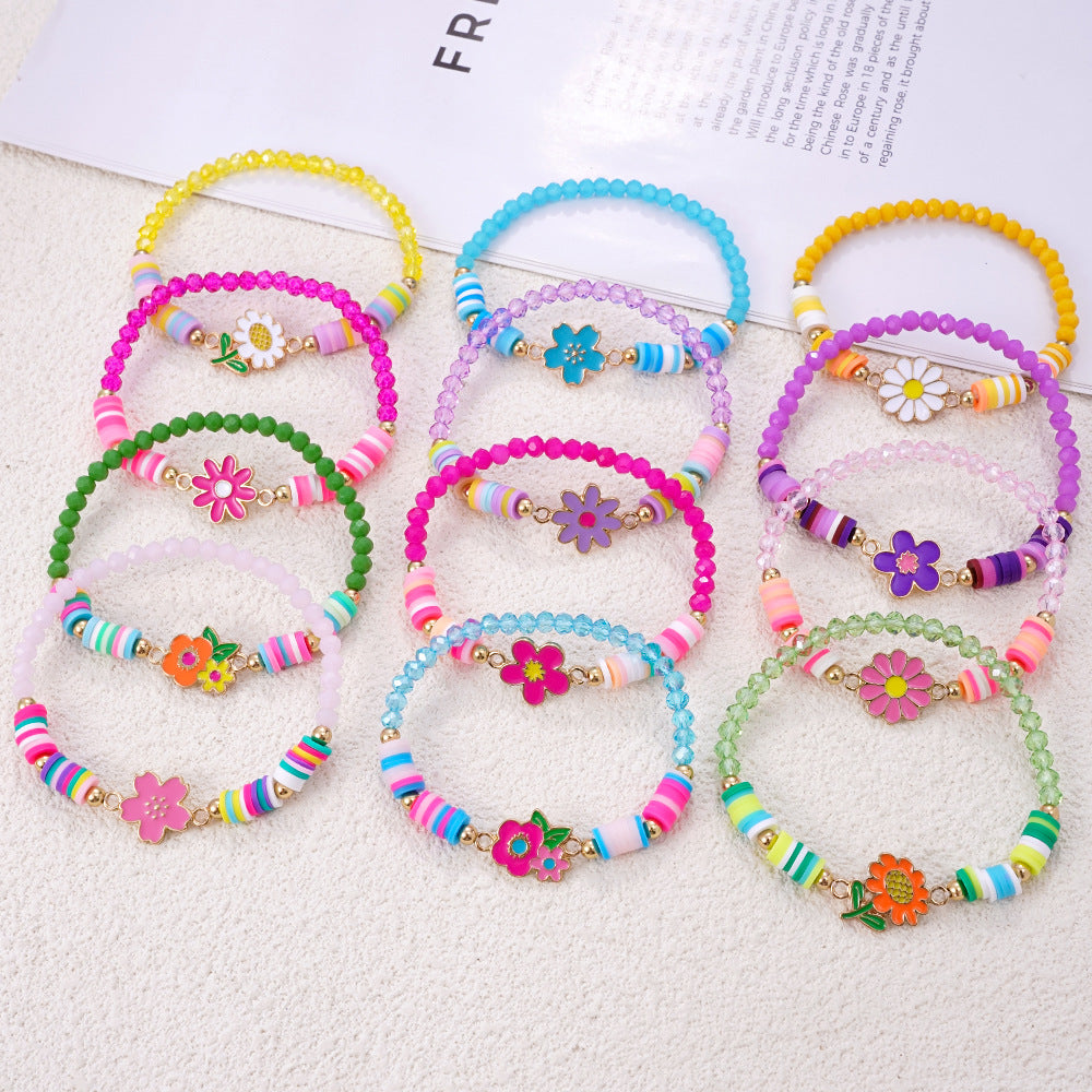 Wholesale Colorful polymer clay beaded cartoon animal pattern bracelet hand-woven adjustable size children' s jewelry