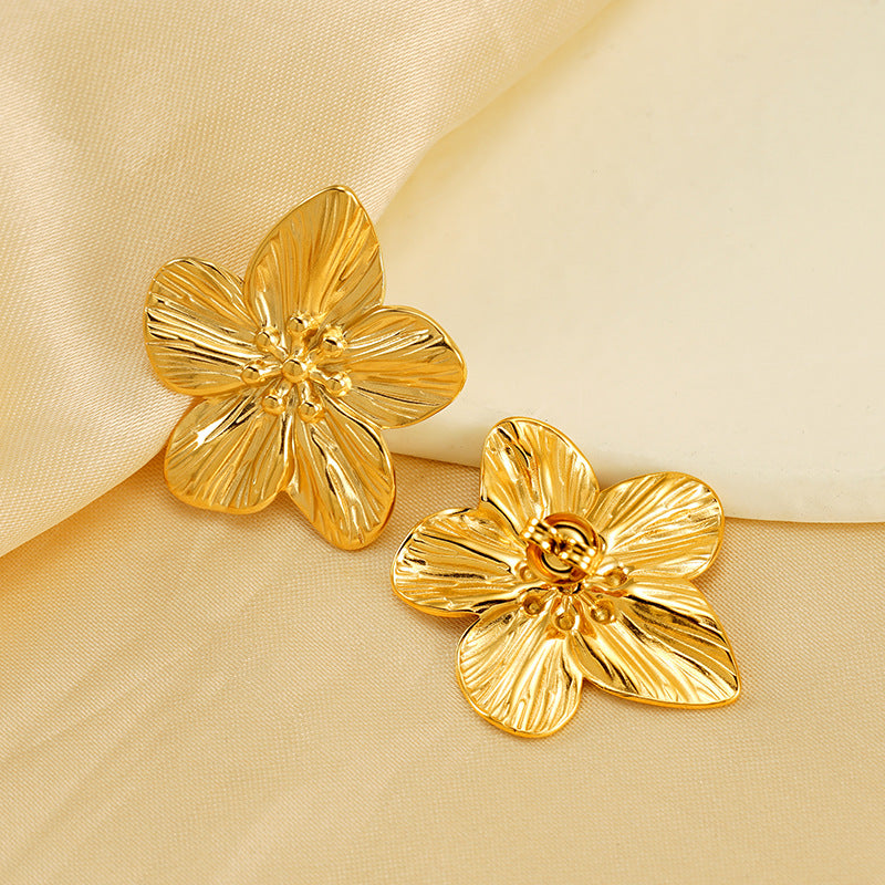 Wholesale Flower Earrings 18K Gold Geometric Stainless Steel Earrings ACC-ES-ZhongYao006