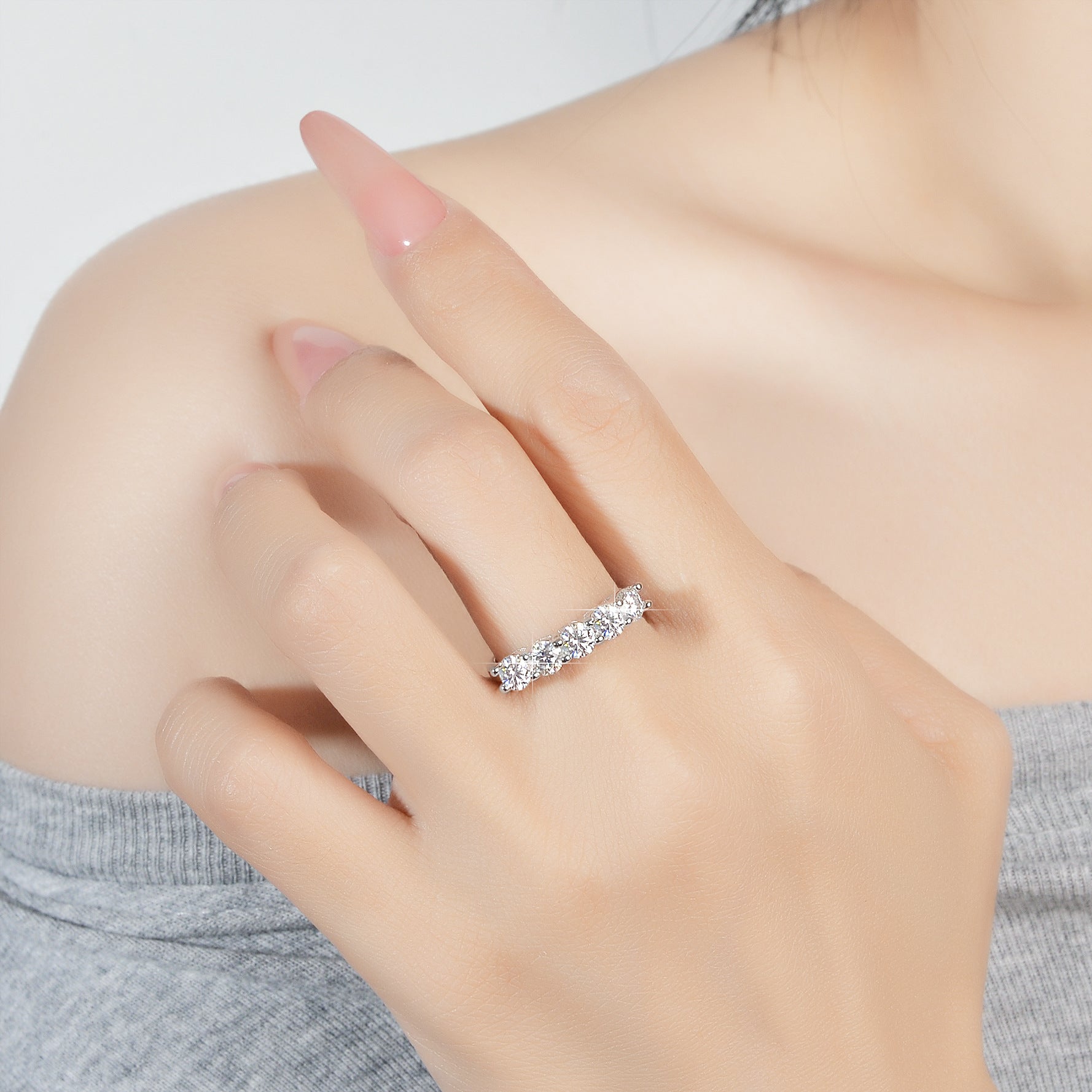 Wholesale Moissanite ring female S925 silver ring five-star Princess row ring