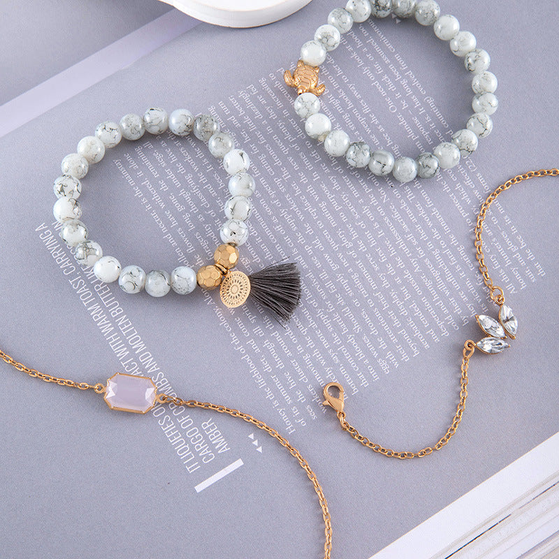 Wholesale Vintage Turtle Tassel Beads Alloy Bracelet Set ACC-BT-YongGe001