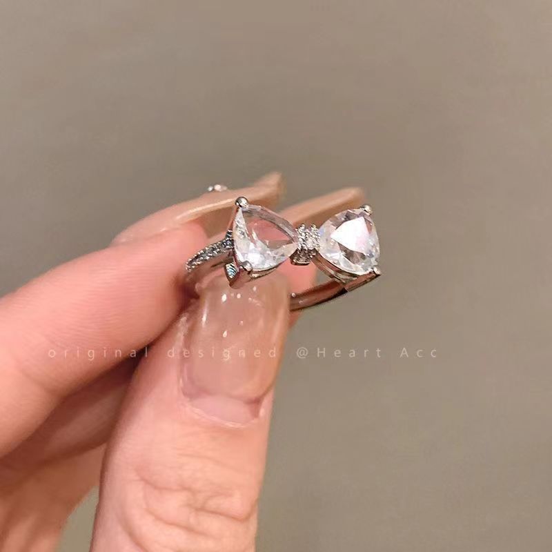 Wholesale Zircon Crystal Bow Open Ring For Women Pink Tone Adjustable Design Fashion Jewelry Accessory Everyday Wear Boutique Resale