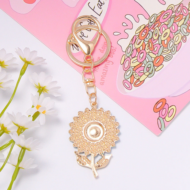 Wholesale  Popular Plant Sunflower Crystal Keychain