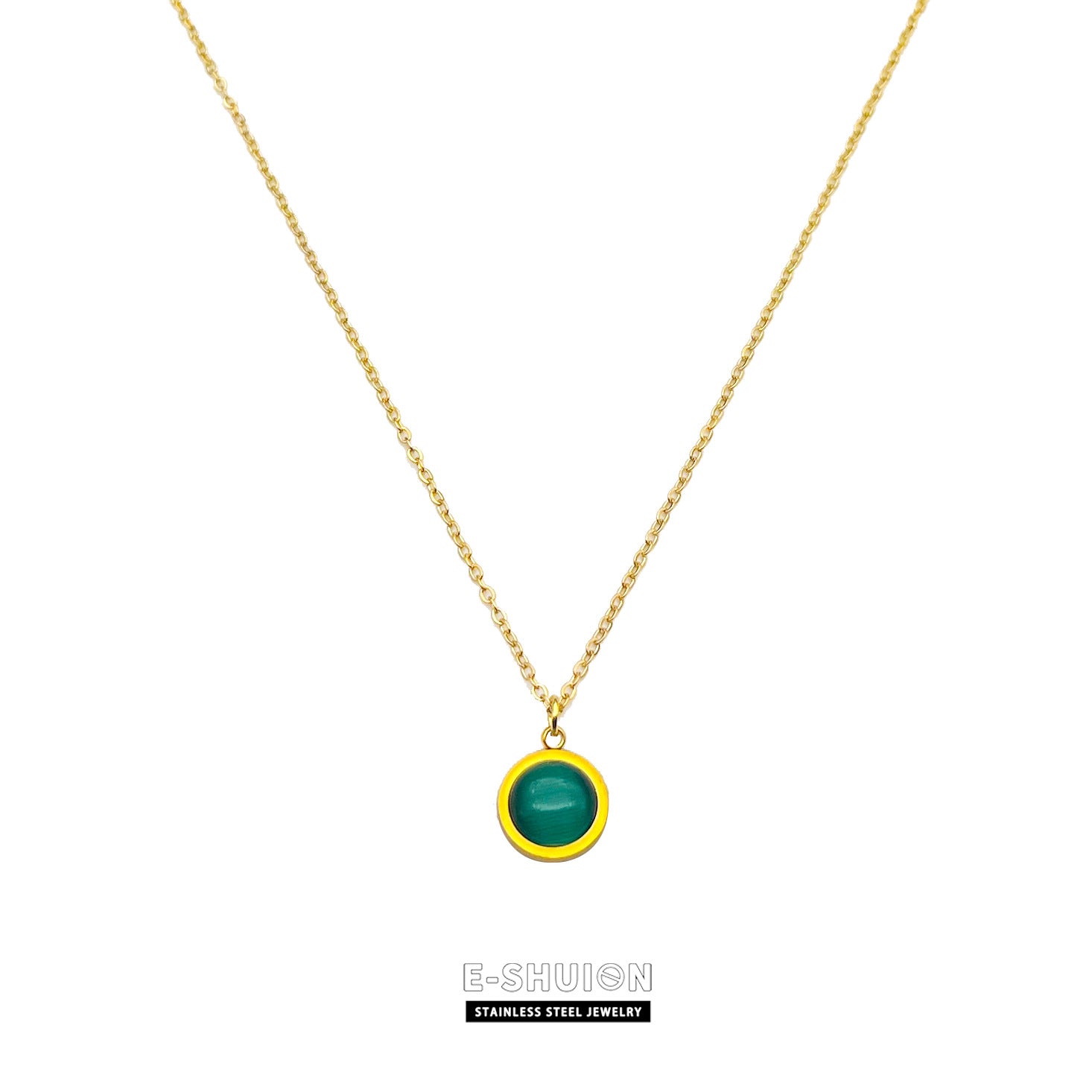 Wholesale Vintage Emerald Necklace Cat's Eye Jewelry Set Titanium Steel Necklace 18k Gold Bracelet Earrings ACC-NE-YiSheng006