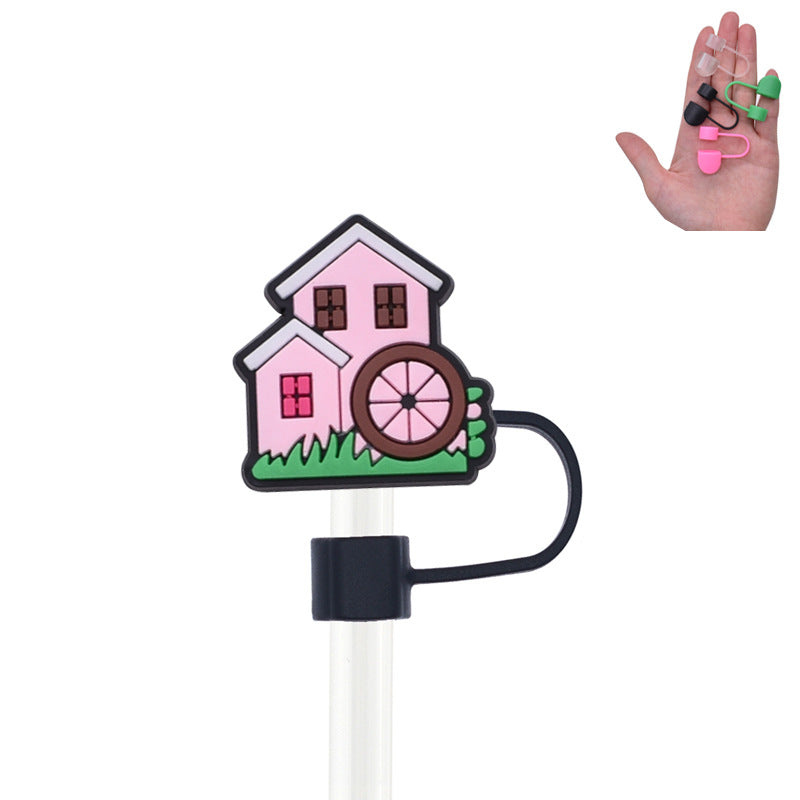 Wholesale Random 100pcs Cute Cow PVC Soft Straw Tube Cap