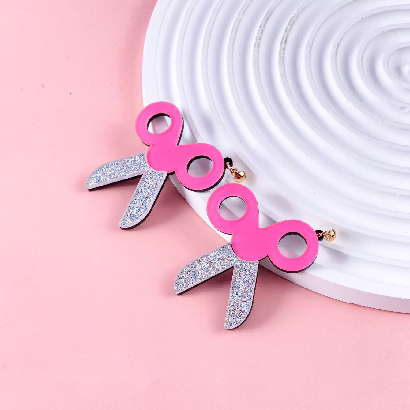 Wholesale Teacher's Day Shiny Splicing Cute Scissors Acrylic Earrings