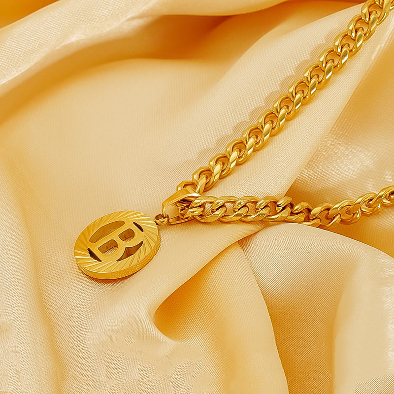 Wholesale Stainless steel Hollow Round 26 English Letter Necklace