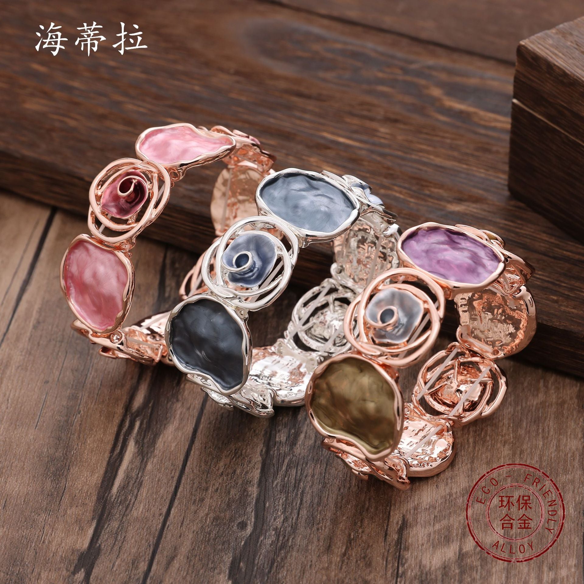 Wholesale  Color Painting Oil Geometry Rose Elastic Bracelet