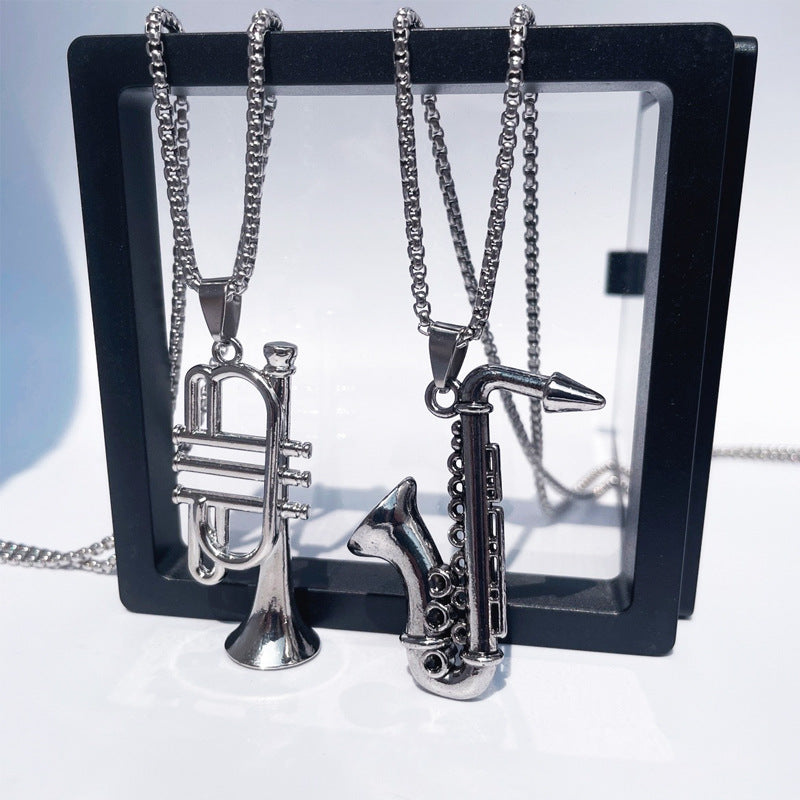 Wholesale Alloy Electroplated Saxophone Pendant Necklace Retro Hip Hop Music Style Fashion Jewelry for Men Women Boutique Resale Gift