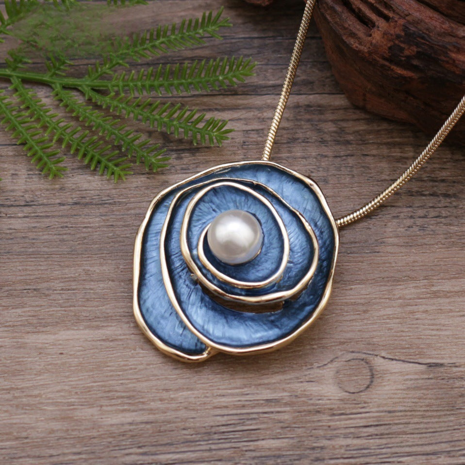 Wholesale  Rose Flower Necklace Colorful Painted Pearl Jewelry Accessory