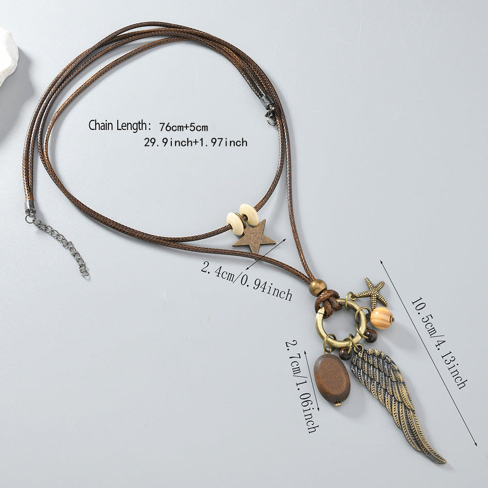 Wholesale Star feather star retro sweater chain