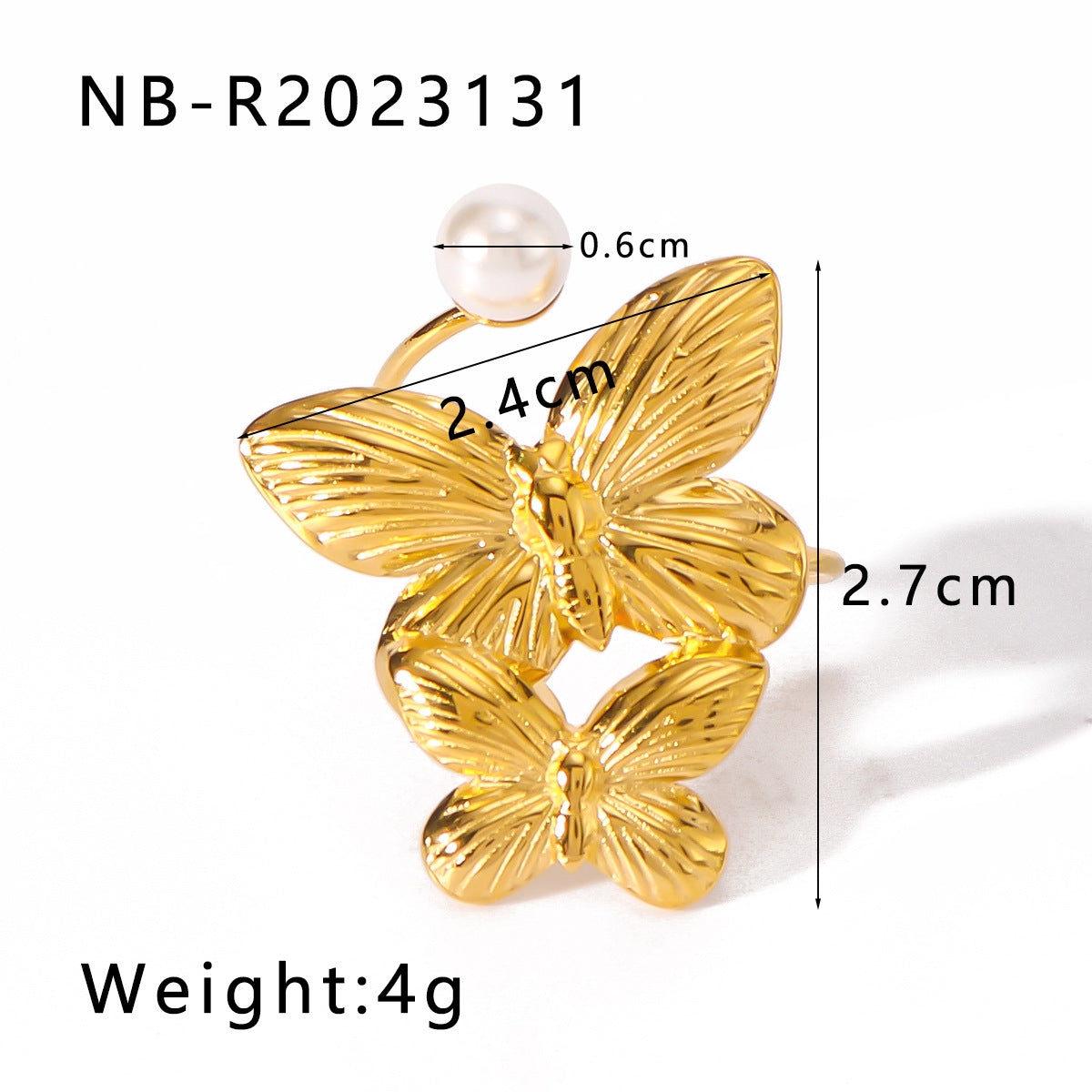Wholesale butterfly multi-layer pearl engraved titanium steel ring