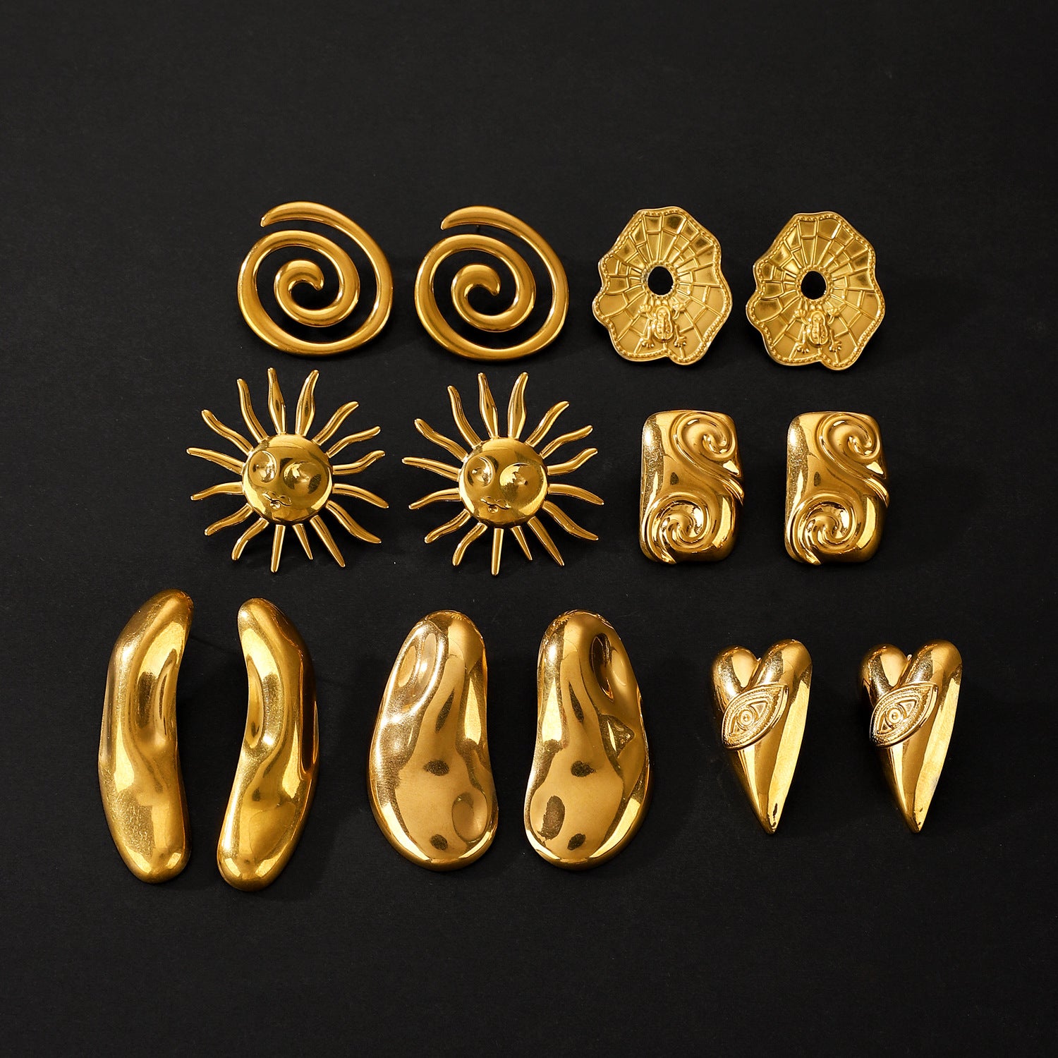 Wholesale Stainless Steel Electroplated Geometric Heart Sun Spiral Eye Earrings Stylish Women S Jewelry Accessory