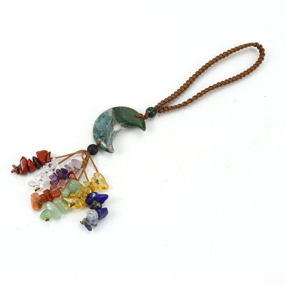 Wholesale  Natural Crystal Original Stone Moon Colorful Pendant Keychains
