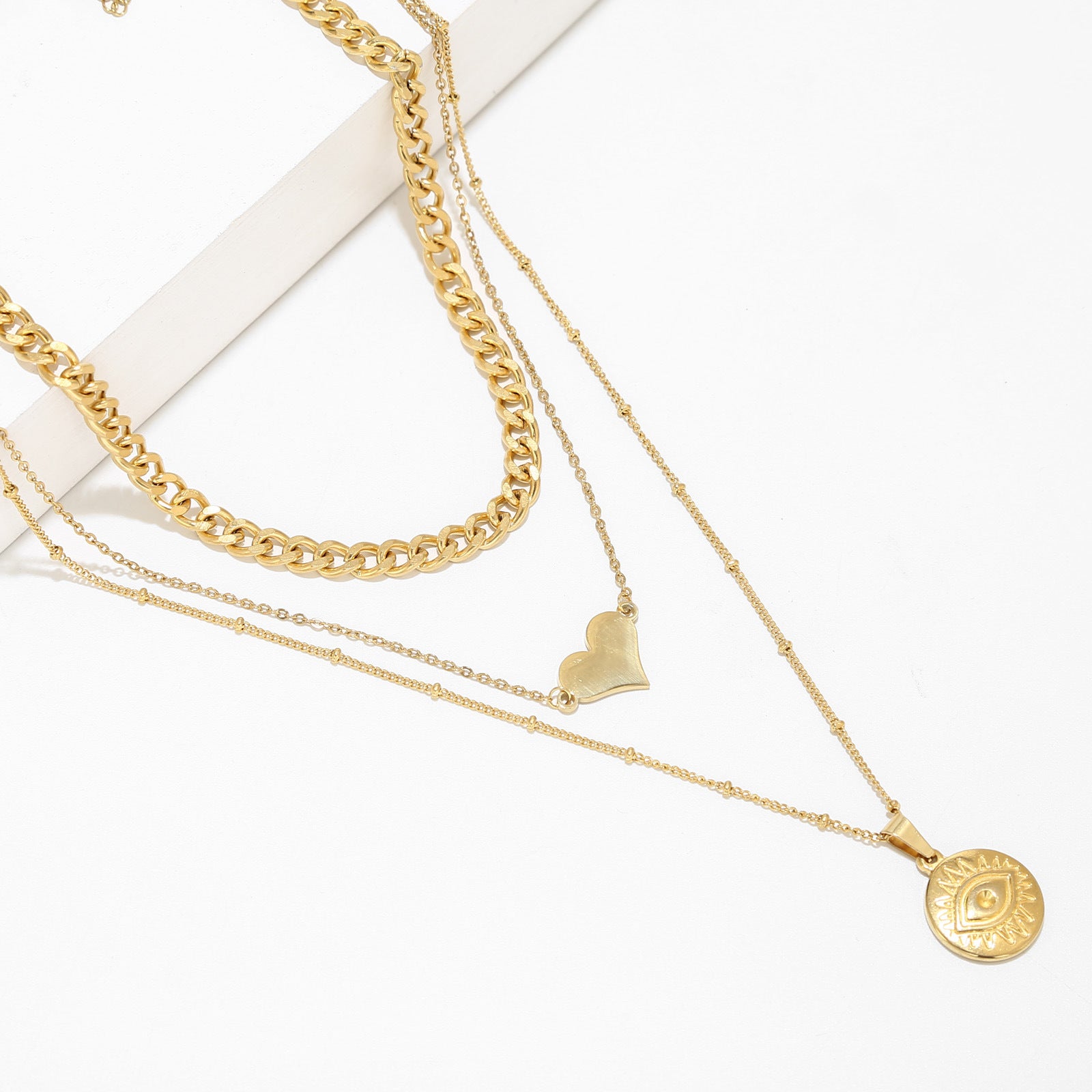 Wholesale multi-layer stainless steel evil eye love necklace