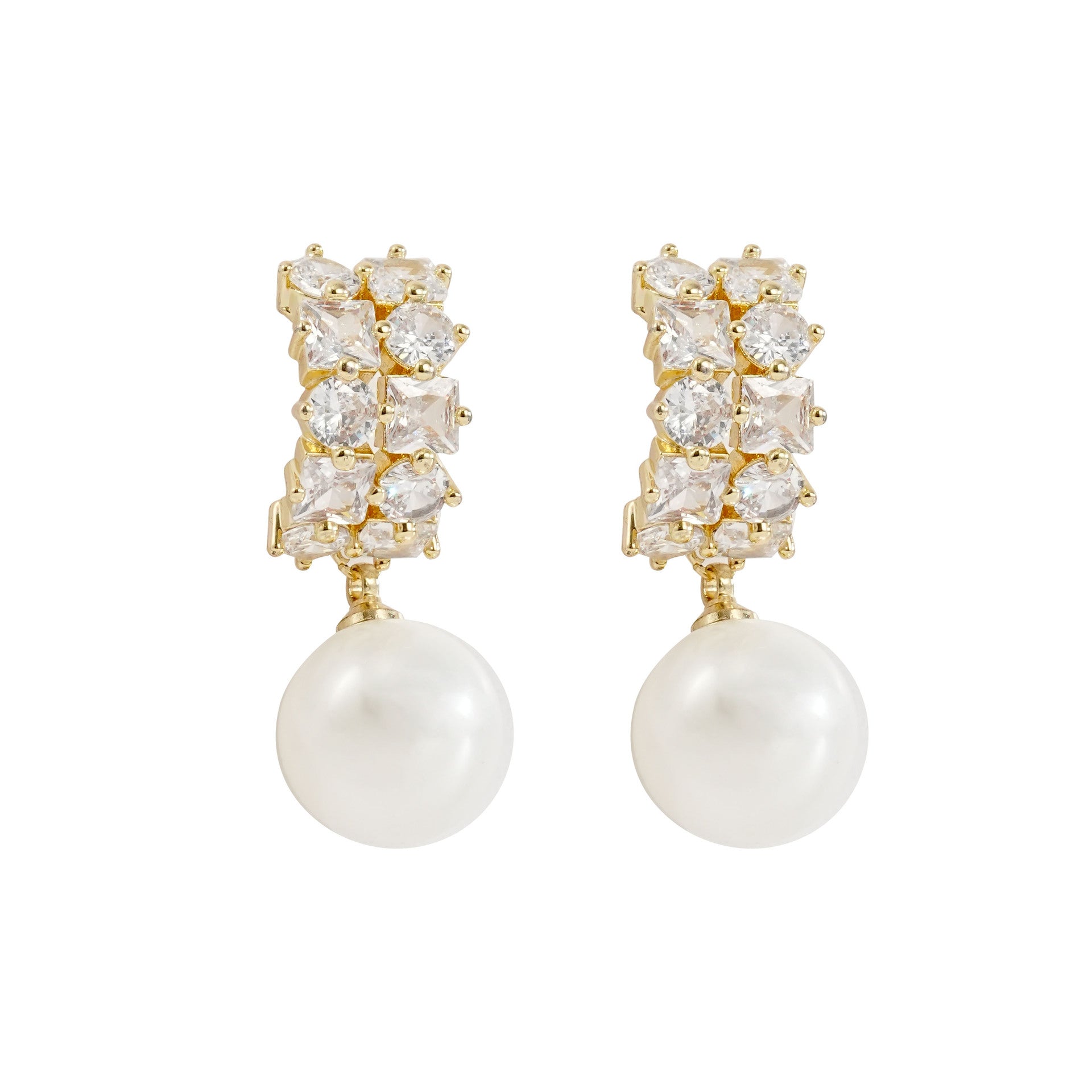 Wholesale Copper Inlaid Zircon Crystal Pearl Earrings