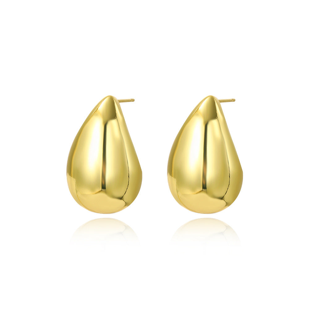 Wholesale Copper plated 18 gold hollow glossy water drop stud earrings