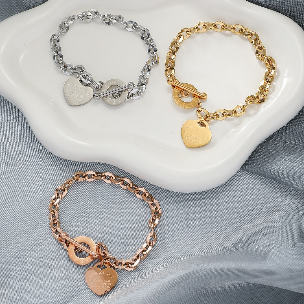 Wholesale Stainless steel heart tag bracelet