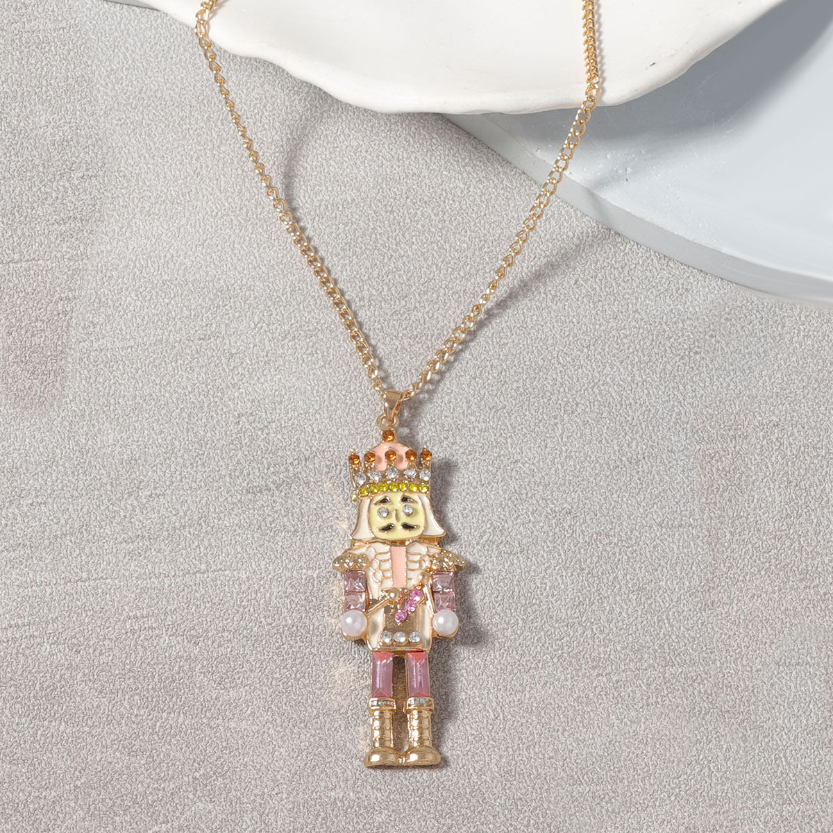 Wholesale Cartoon Alloy Oil Dropping Zircon Nutcracker Soldier Necklace