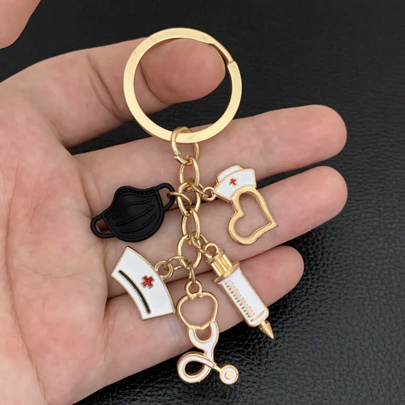 Wholesale Retro Alloy Black Mask Keychain Key Ring Nurse Doctor Fashion Accessory Gift