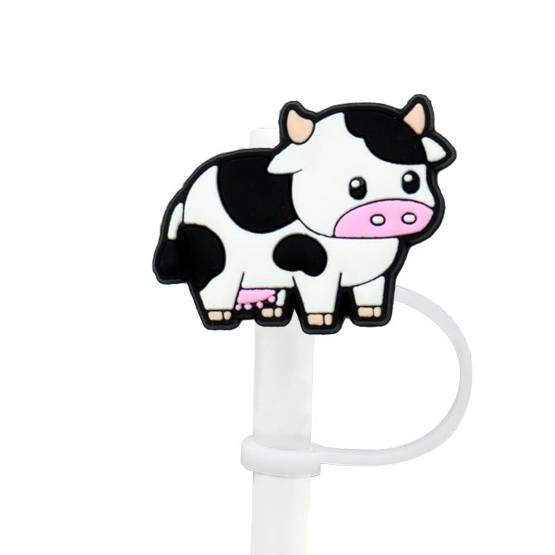 Wholesale 10PCS Cartoon Cow Milk Box Silicone Dustproof Straw Stopper Straw Tube Cap