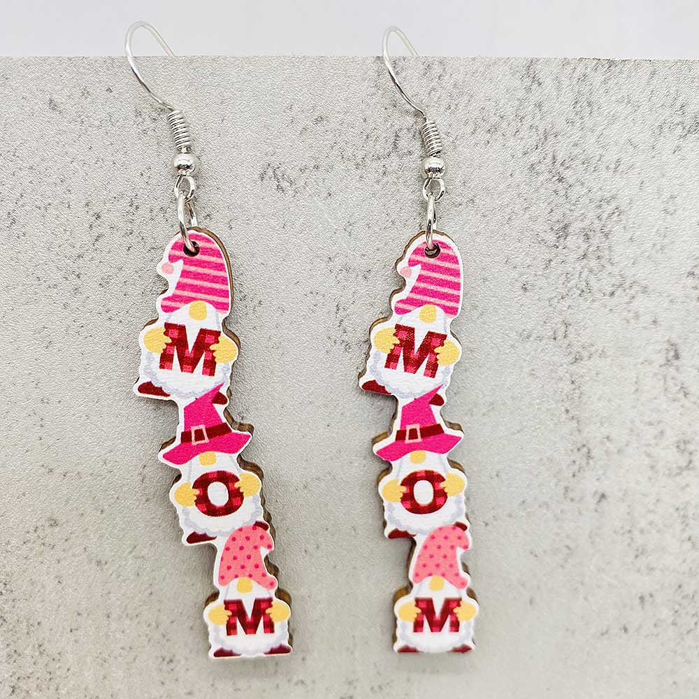 Wholesale Mother's Day Earrings Letter MOMO Bear Wooden Earrings ACC-ES-Cheny013
