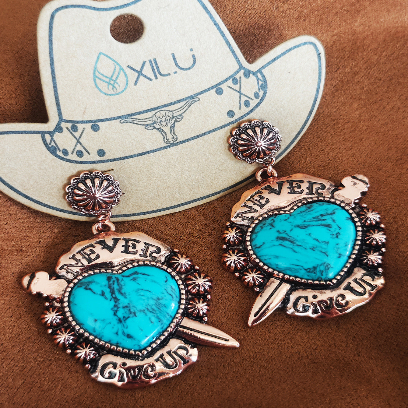 Wholesale Boho Heart Turquoise Pendant Necklace And Earrings Set Retro Gold Tone Fashion Jewelry Accessory For Party And Gift