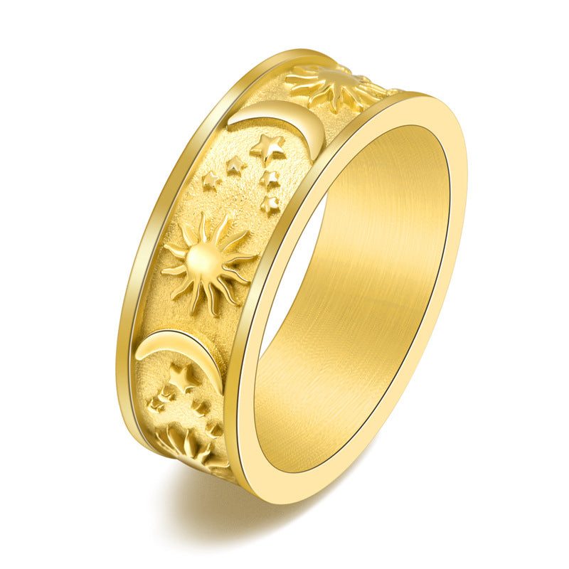 Anello all'ingrosso in acciaio al titanio con anello stella luna e sole