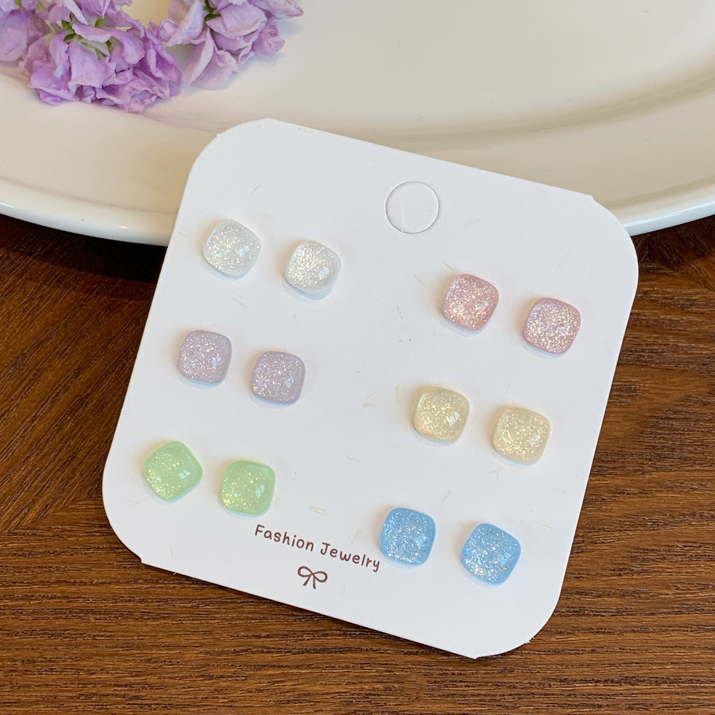 Wholesale Geometric Bean Stud Earring Set Silver Needle,  Heart Butterfly Cute Earrings