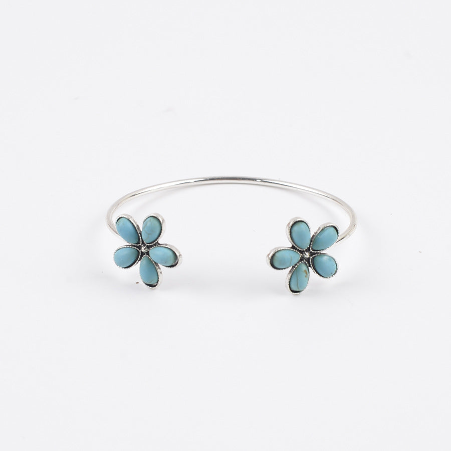 Wholesale Bohemian Open Bracelet Flower Inlaid Turquoise Boutique Resale Jewelry Accessory