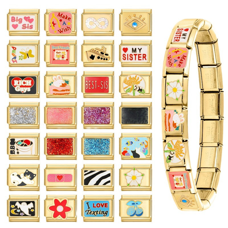 Wholesale Italian charm bracelet 9 facial mask DIY splicing removable stainless steel com posable bracelet