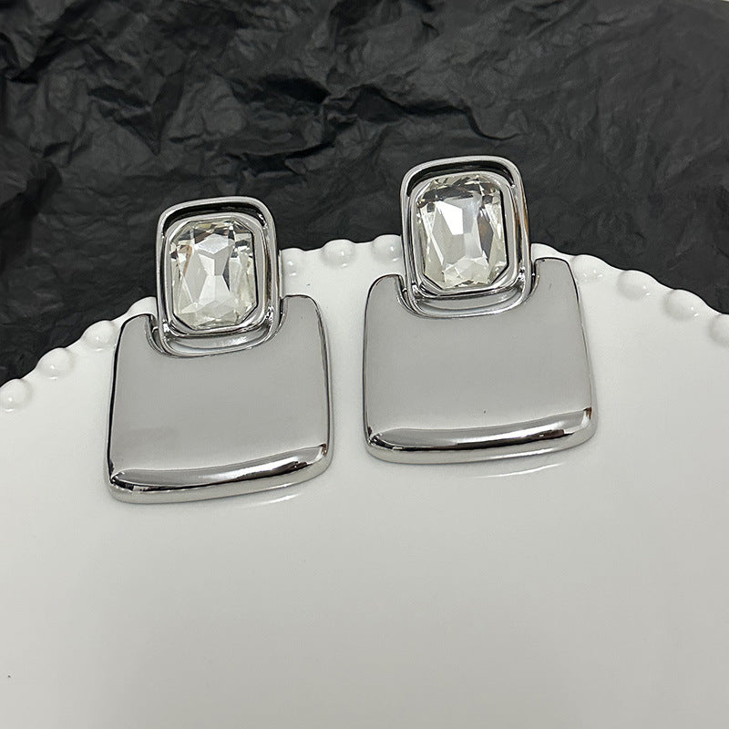 Wholesale Light Luxury  Mirror Metal Geometric Square Gem Earrings