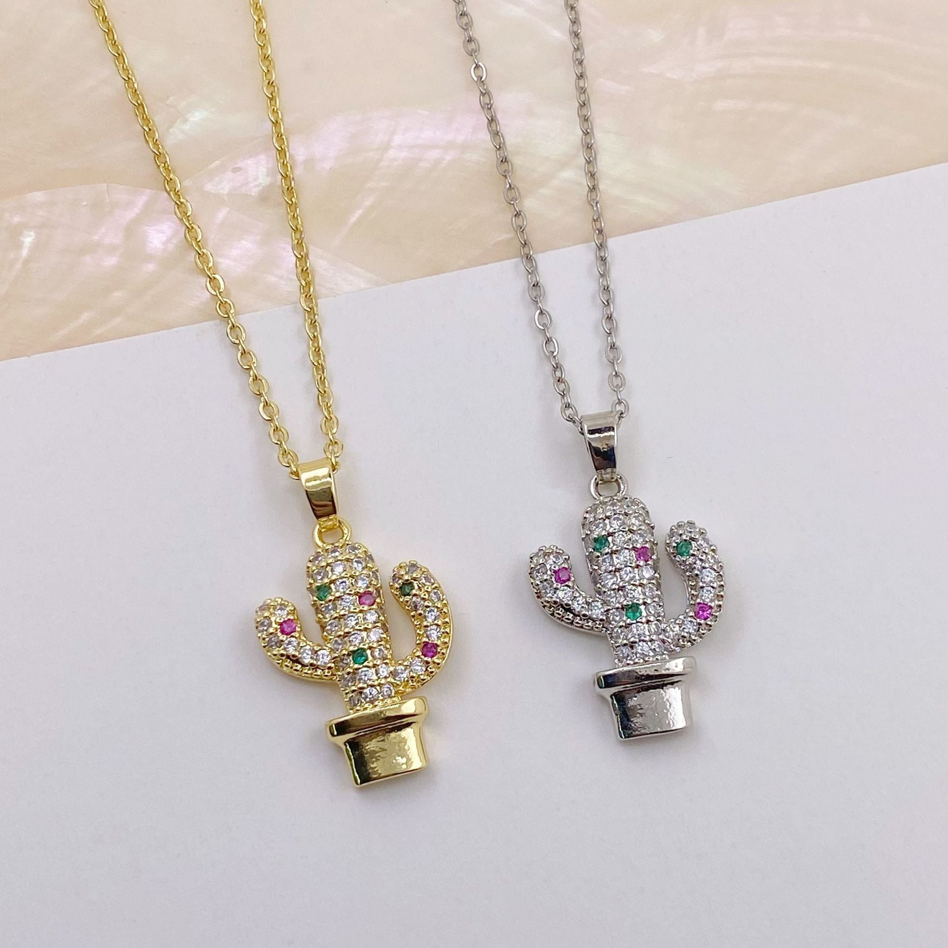 Wholesale Diamond Cactus Pendant Necklace