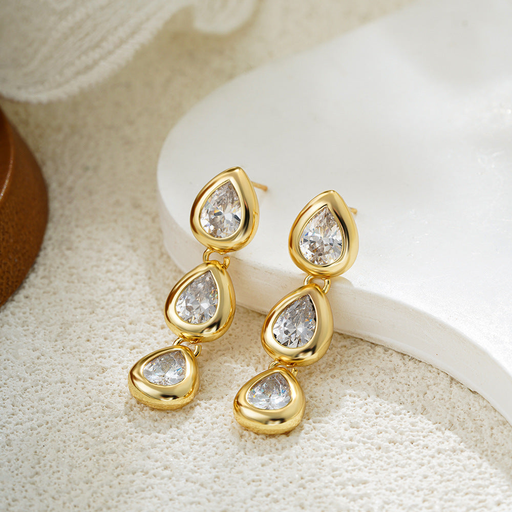 Wholesale 18K gold zircon water drop earrings retro long transparent tassel earrings