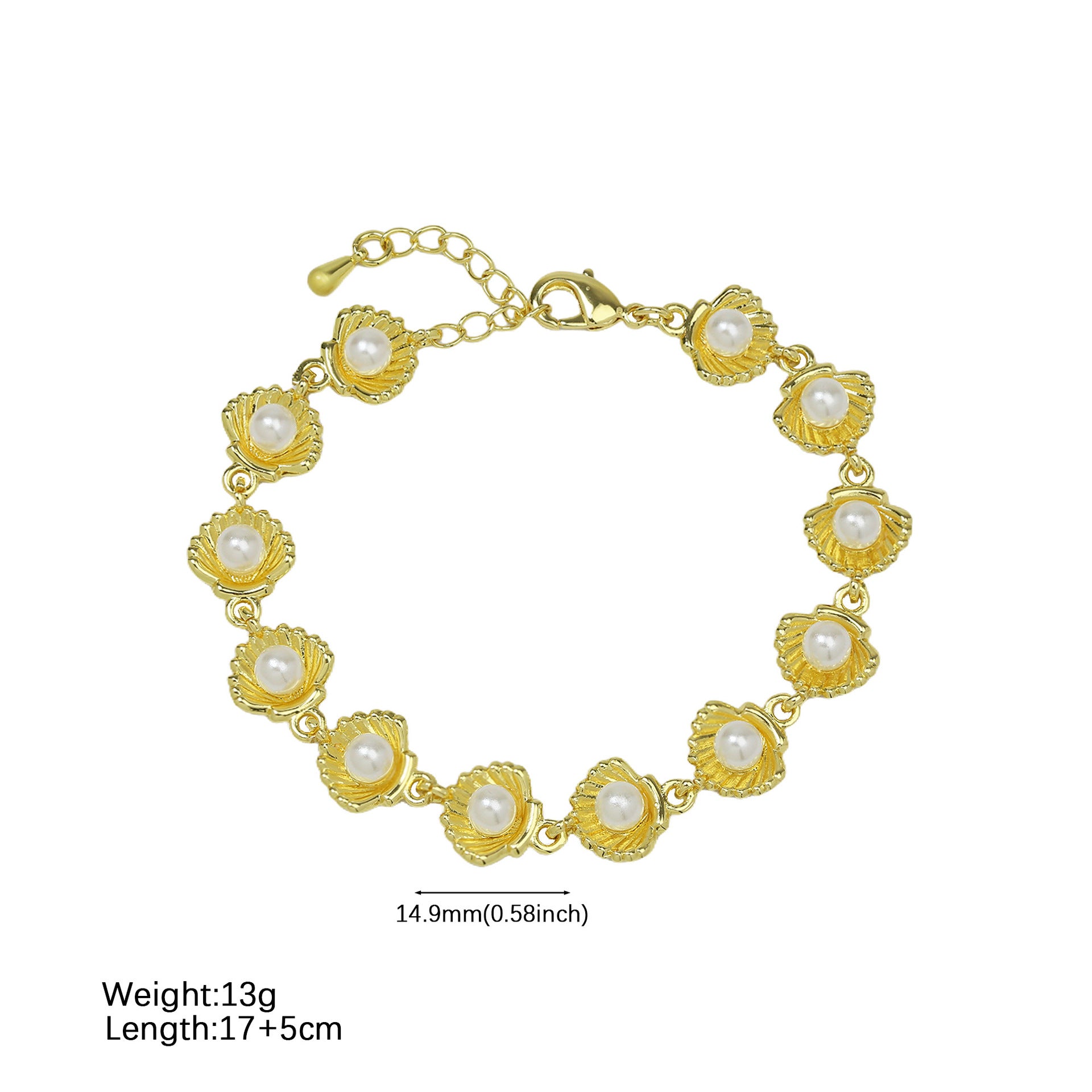 Wholesale  Brass Plated 18K Beach Sea Vacation Series Conch Pearl Shell Bracelet