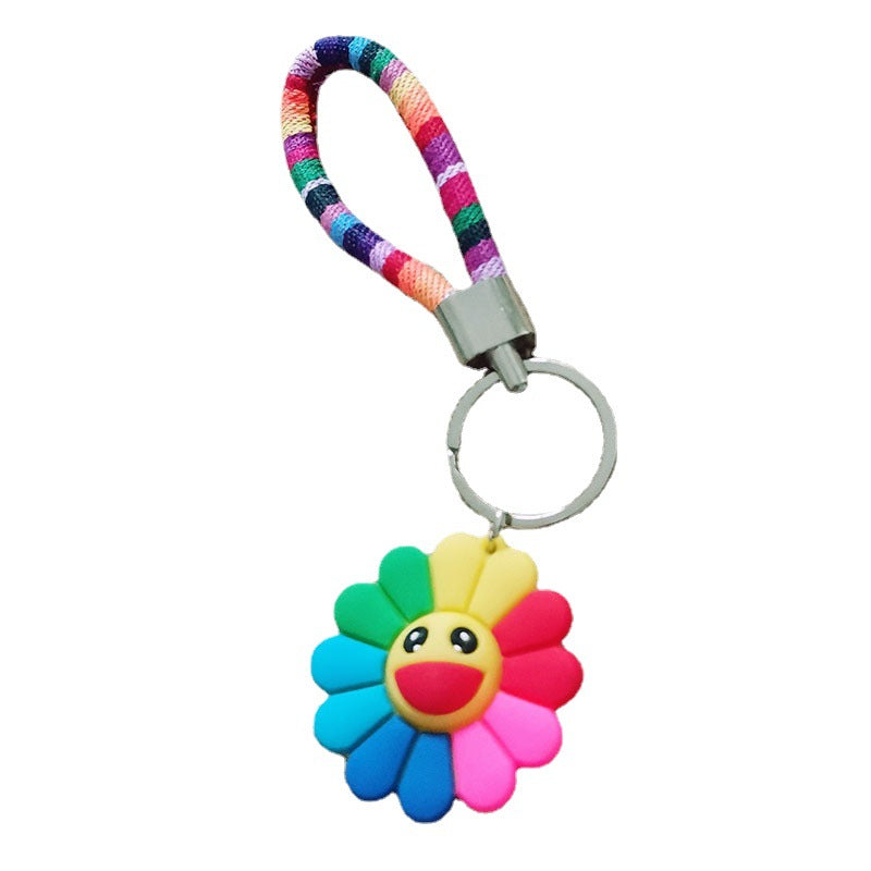 Wholesale Cute Rainbow Sunflower Smiley Face Keychain PVC Silicone Cartoon Pendant Creative Keychain ACC-KC-YCY005