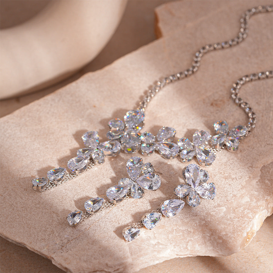 Wholesale Light Luxury Zircon Butterfly Flower Water Drop Silver Pin Earrings