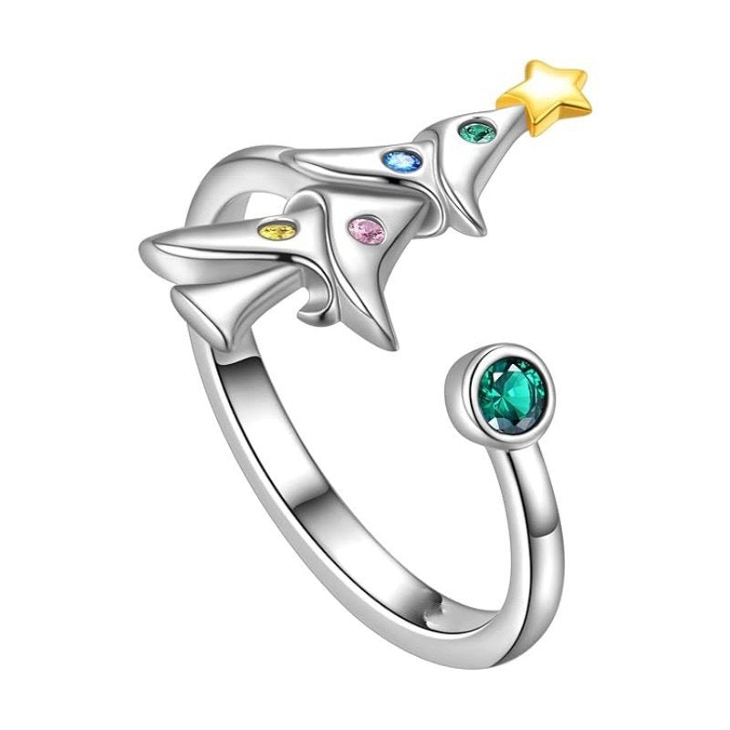 Wholesale diamond ring Christmas tree design opening adjustable ring
