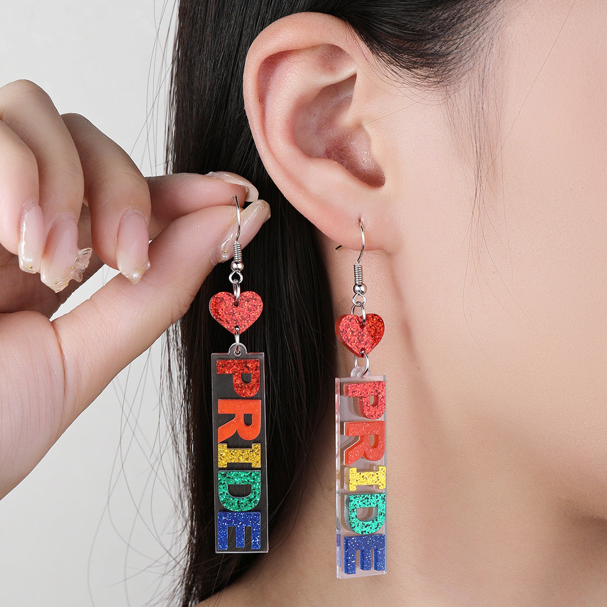 Wholesale color sense rainbow color letters love acrylic earrings