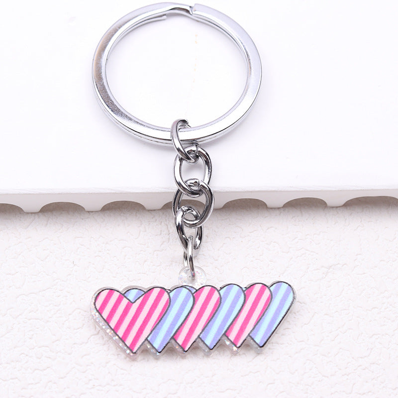 Wholesale Rainbow LGBT Pride Month Colorful Vertical Pattern Heart Shape Acrylic Keychain ACC-KC-DA011