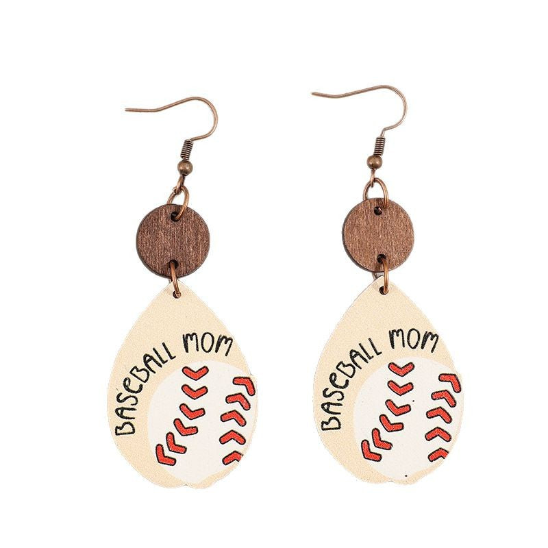 Wholesale Retro teardrop-shaped letter MOM Mother's Day wooden earrings